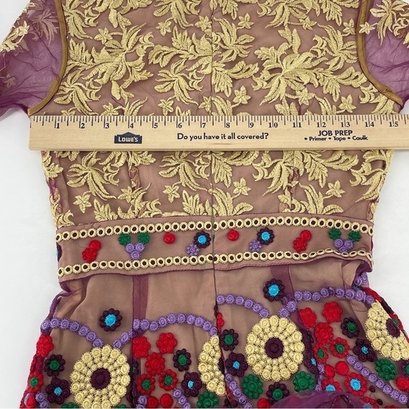 Metisu Pink Mesh Embroidered Waved Hem Mini Dress - Picture 11 of 12